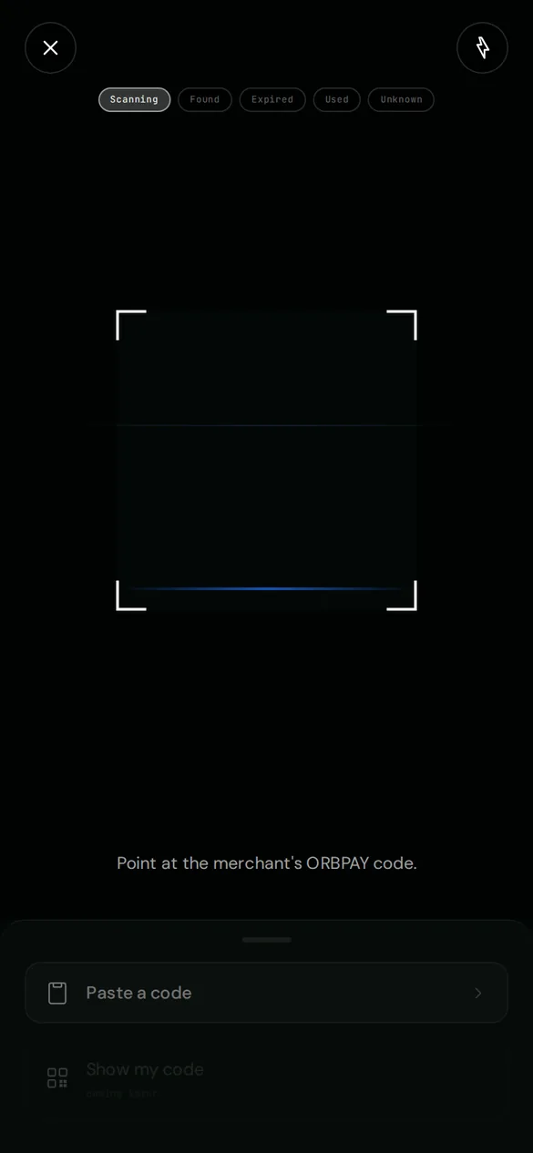 ORBLINK app: scanning a merchant ORBPAY code