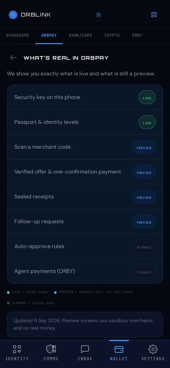 ORBPAY What's real disclosure screen